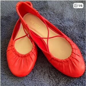 Nine West Red Leather Ballet Flats, size 8